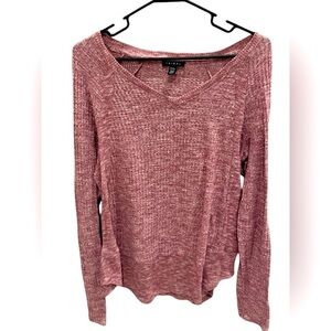 Tribal 3/4 Sleeve Combed Cotton Sweater Ribbed Purple Pink V-Neck Size XL